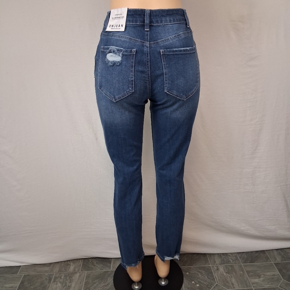 ENJEAN NEW Jeans Size 3 Women's Skinny Distressed Jeans - Medium Blue - Picture 7 of 16